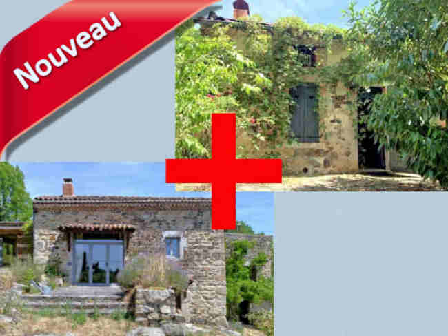 2 maisons auvergnates à vendre en Livradois, Billom 63, Puy-de-Dôme: maison-bloc 9 pièces, buron 4 pièces. Habitations, fournil, vue panoramique